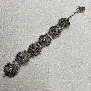Vintage Souvenir Du Maroc Silver Bracelet Hamsa Armenian Star Moon Camel Travel